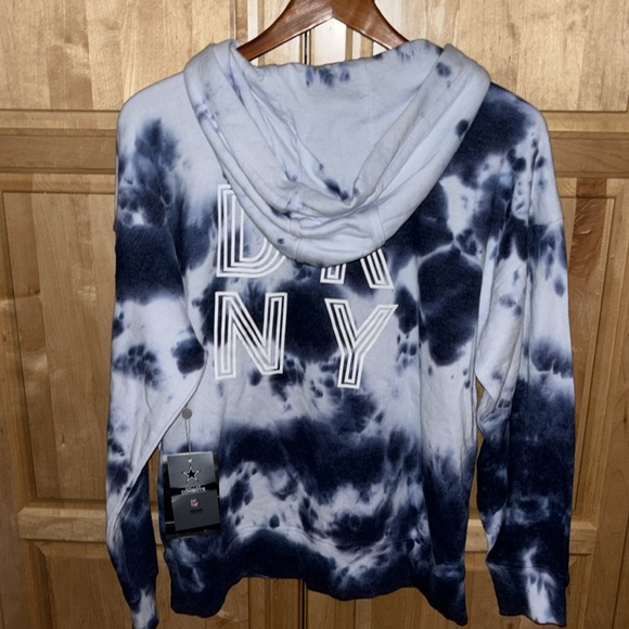 Women's DKNY Sport White/Navy Dallas Cowboys Dakota Tie-Dye Half-Zip Hoodie LG - Picture 9 of 10